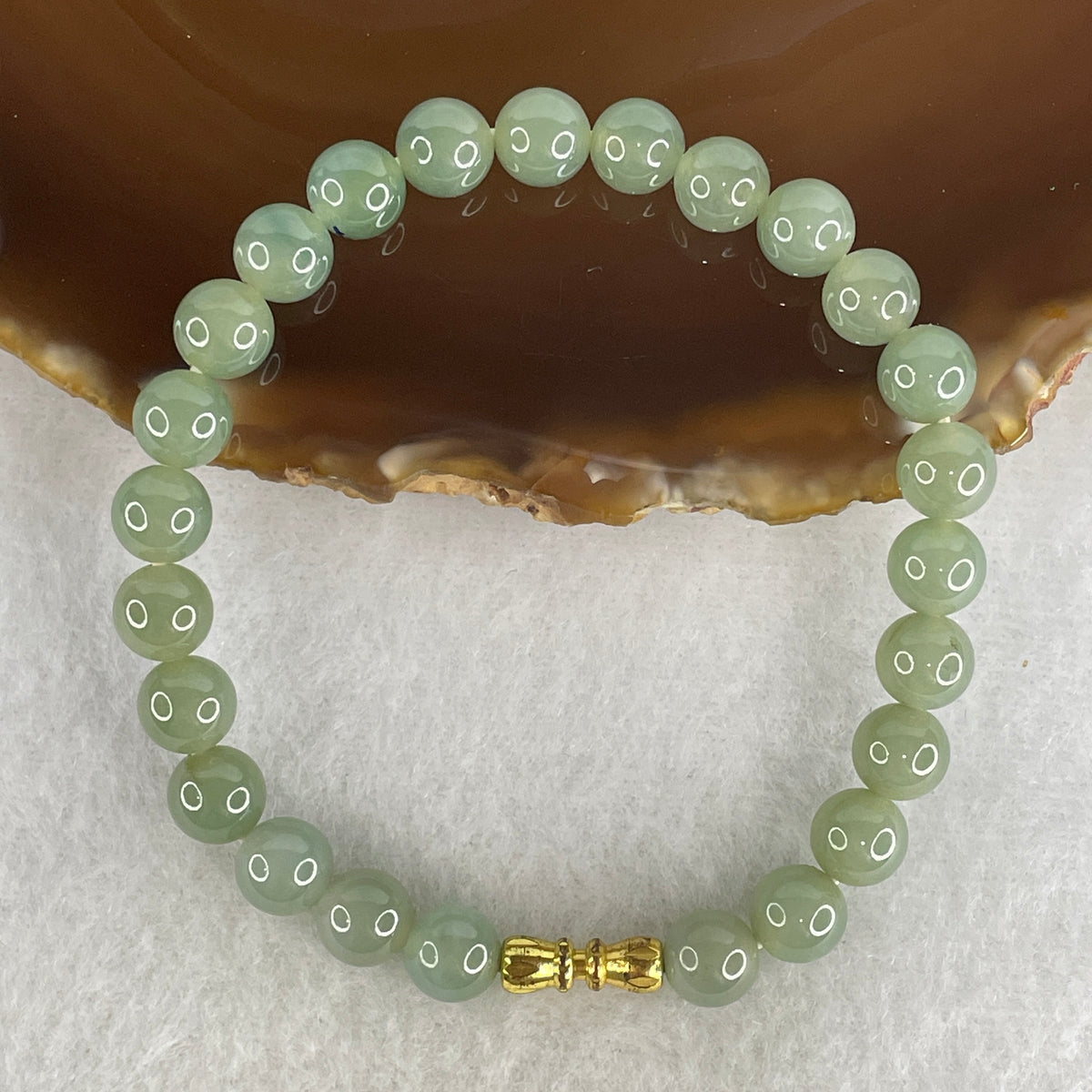 Natural Type A Green Jadeite Beads Bracelet | (19.76g | 17cm | 7.6mm | 25 Beads | Heart Chakra Radiance, Steady Wealth "Zheng Cai" Anchor & Feng Shui Prosperity Talisman)