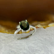 Natural Faceted Czech Republic Moldavite Meteorite Crystal in S925 Sliver Ring (Adjustable Size) 天然捷克陨石925银戒指 1.43g 9.0 by 7.0 by 4.6mm - Huangs Jadeite and Jewelry Pte Ltd