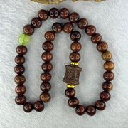Natural Hainan Dalbergia Rosewood Beads Necklace 天然海南黄花梨手链 26.03g 10.1mm 40 Beads 17.2 by 15.1 mm 1 Om Mani Padme Hum Lulutong - Huangs Jadeite and Jewelry Pte Ltd