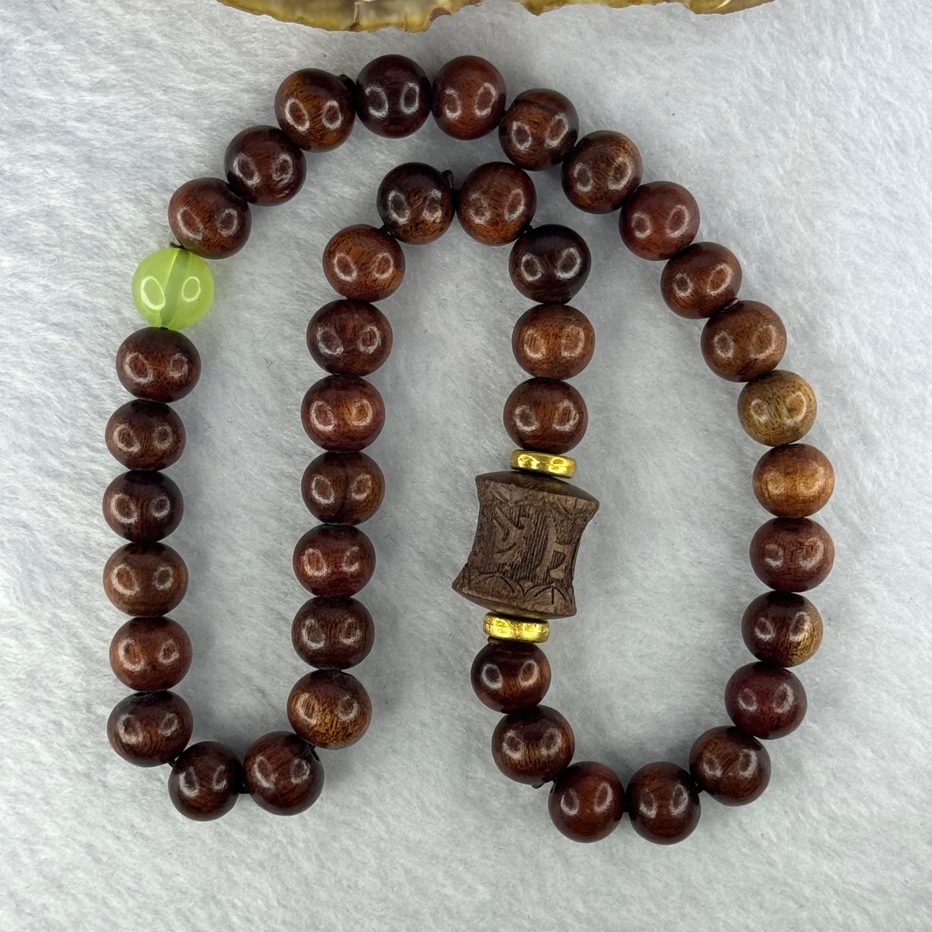 Natural Hainan Dalbergia Rosewood Beads Necklace 天然海南黄花梨手链 26.03g 10.1mm 40 Beads 17.2 by 15.1 mm 1 Om Mani Padme Hum Lulutong - Huangs Jadeite and Jewelry Pte Ltd