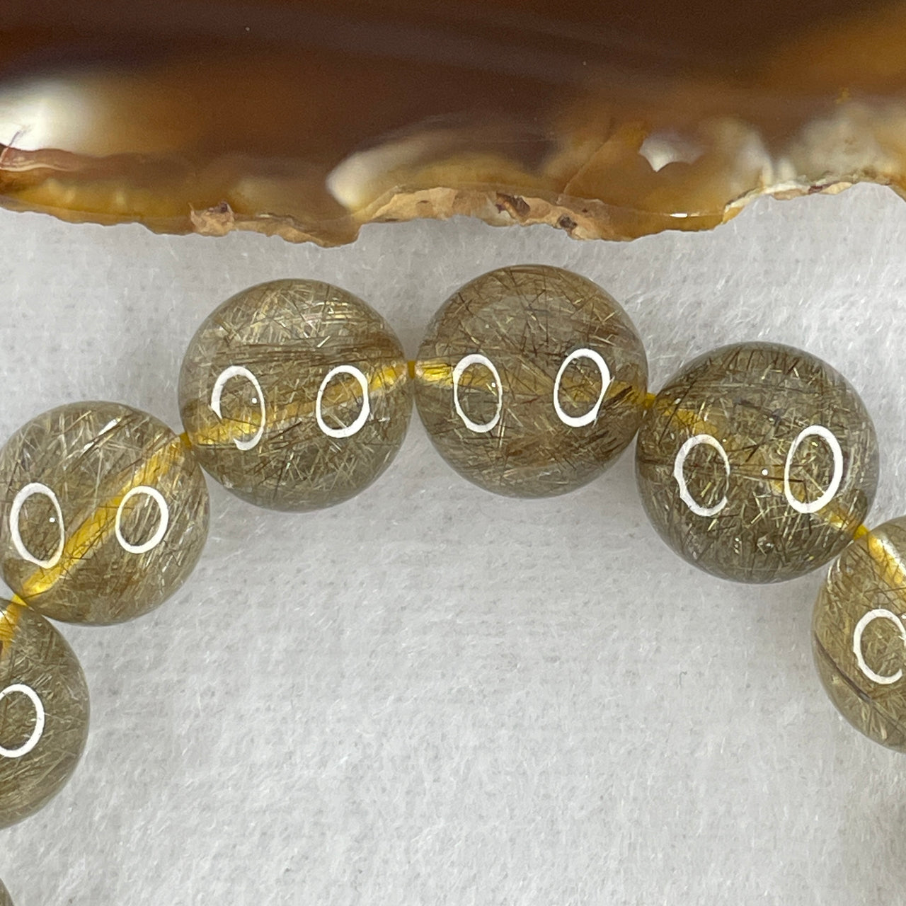 Good Grade Natural Greyish Golden Rutilated Quartz Beads Bracelet 46.31g 17cm 12.8mm 17 Beads