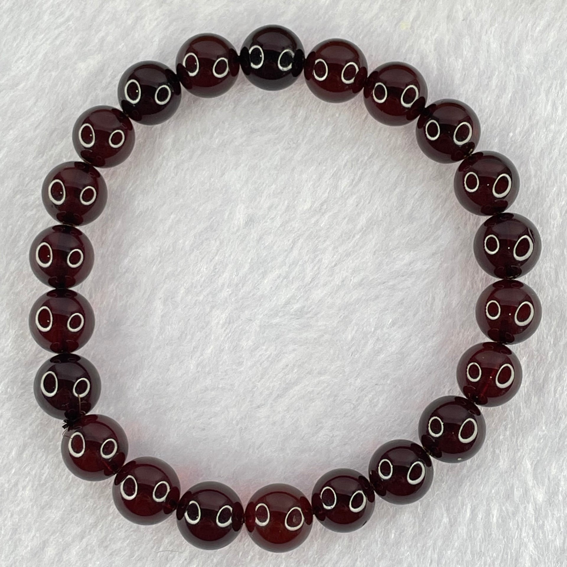 Natural Dark Blood Red Amber Beads Bracelet 天然血珀手链 7.48g 16cm 8.6mm 22 Beads - Huangs Jadeite and Jewelry Pte Ltd