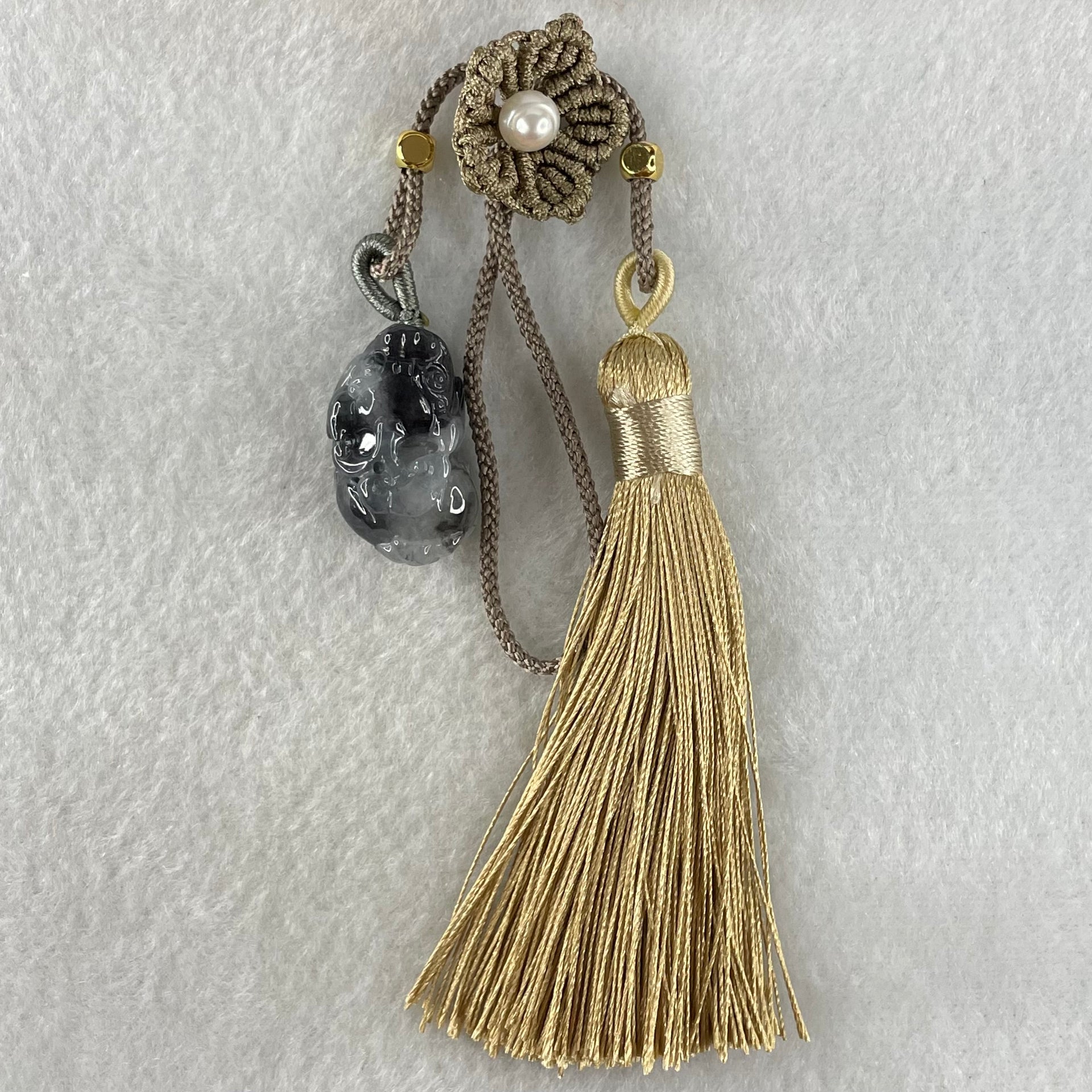 Type A Wuji Black Grey Patches Jadeite Male Pixiu Pendant Charm 8.96g 25.4 by 14.9 by 12.7mm - Huangs Jadeite and Jewelry Pte Ltd