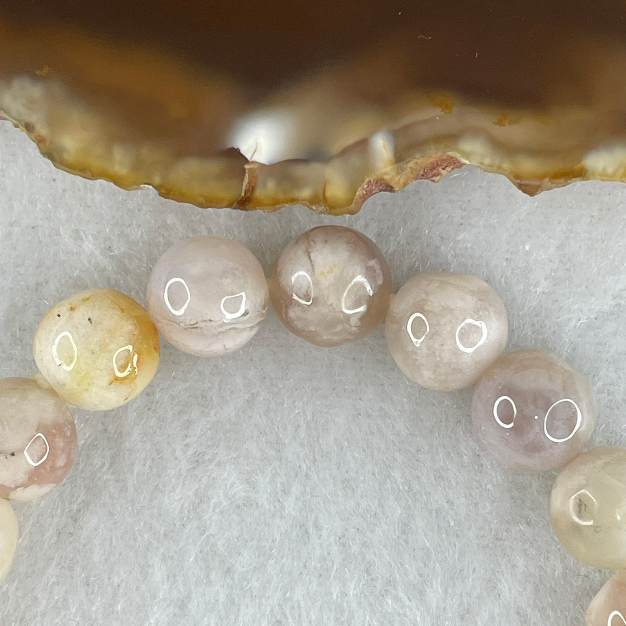 Natural Pink Flower Agate Bead Bracelet | Untreated Cherry Blossom Agate Stretch Bracelet (22.06g | 15.5cm Wrist | 9.3mm | 21 Beads)