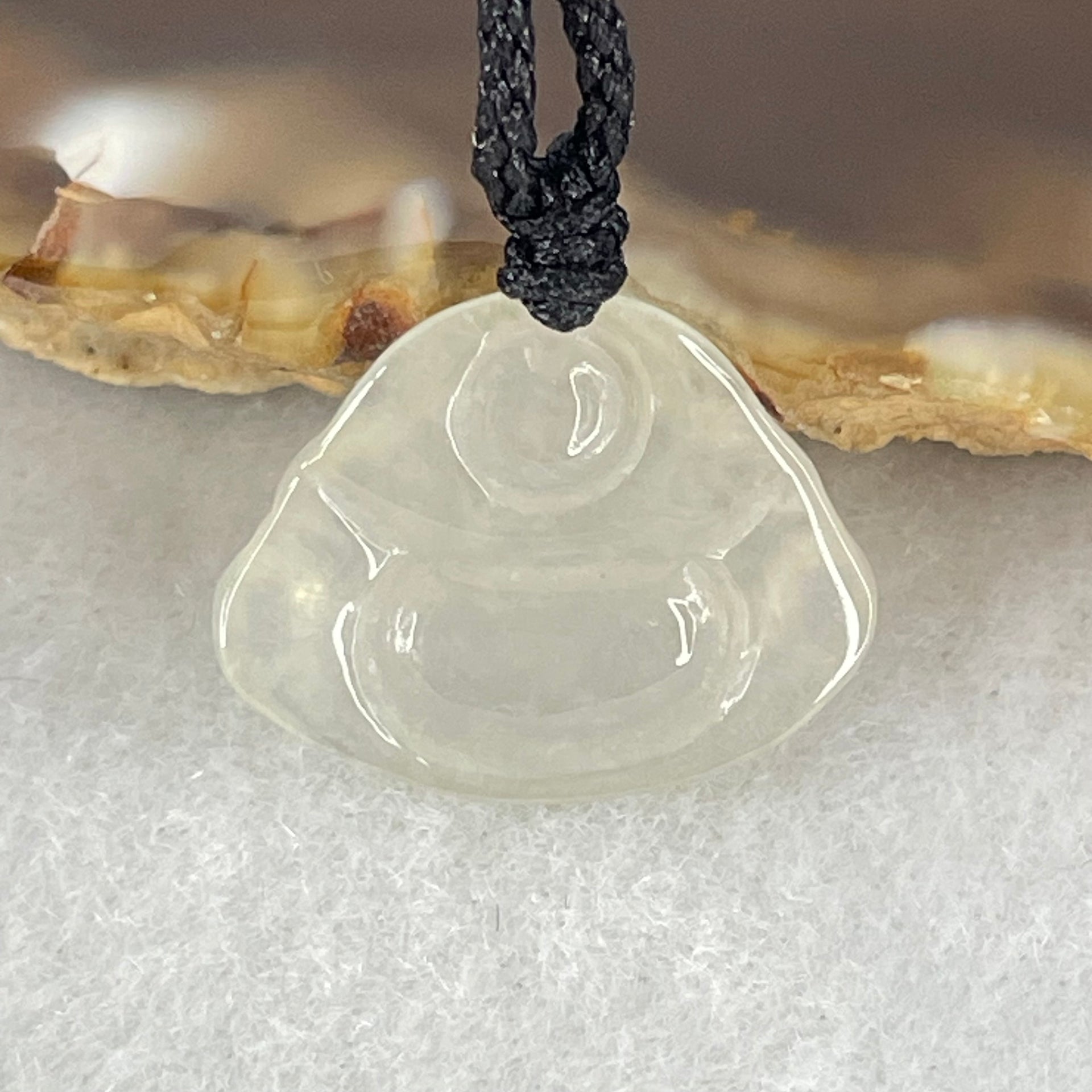 Type A Icy Faint Green Jadeite Milo Buddha Pendant 2.94g 14.6 by 18.8 by 4.9mm - Huangs Jadeite and Jewelry Pte Ltd