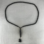 Natural Powerful Tibetan Old Oily Agate 1 Eye with Mountain Dzi Bead with Black Onyx Necklace 37.03g 62cm 38.1 by 11.8mm - Huangs Jadeite and Jewelry Pte Ltd