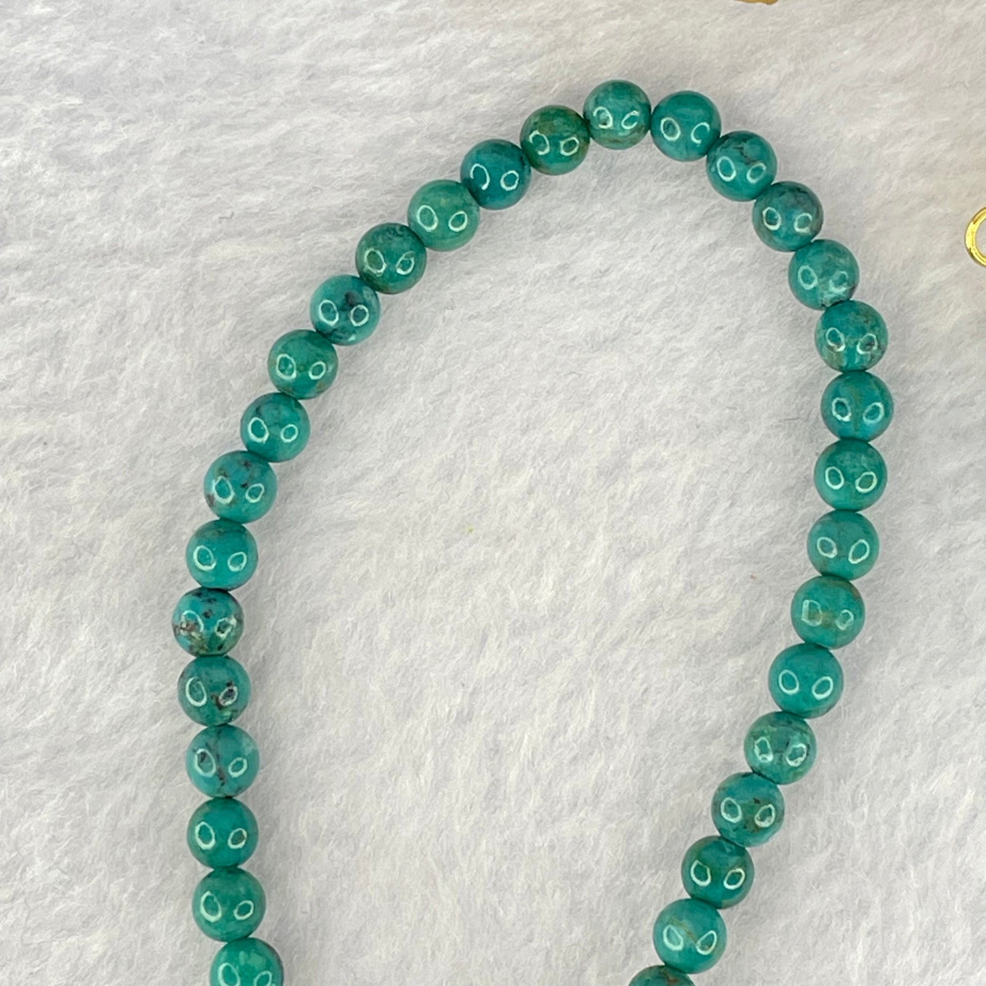 Natural Turquoise Beads S925 Silver Gold Color Necklace 天然绿松石项链 10.48g 40cm 4.5mm 97 Beads - Huangs Jadeite and Jewelry Pte Ltd