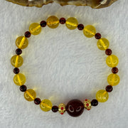 Natural Yellow Golden and Red Amber Beads Bracelet 7.24g 11.4mm 1 Bead 8.2mm 13 Beads - Huangs Jadeite and Jewelry Pte Ltd