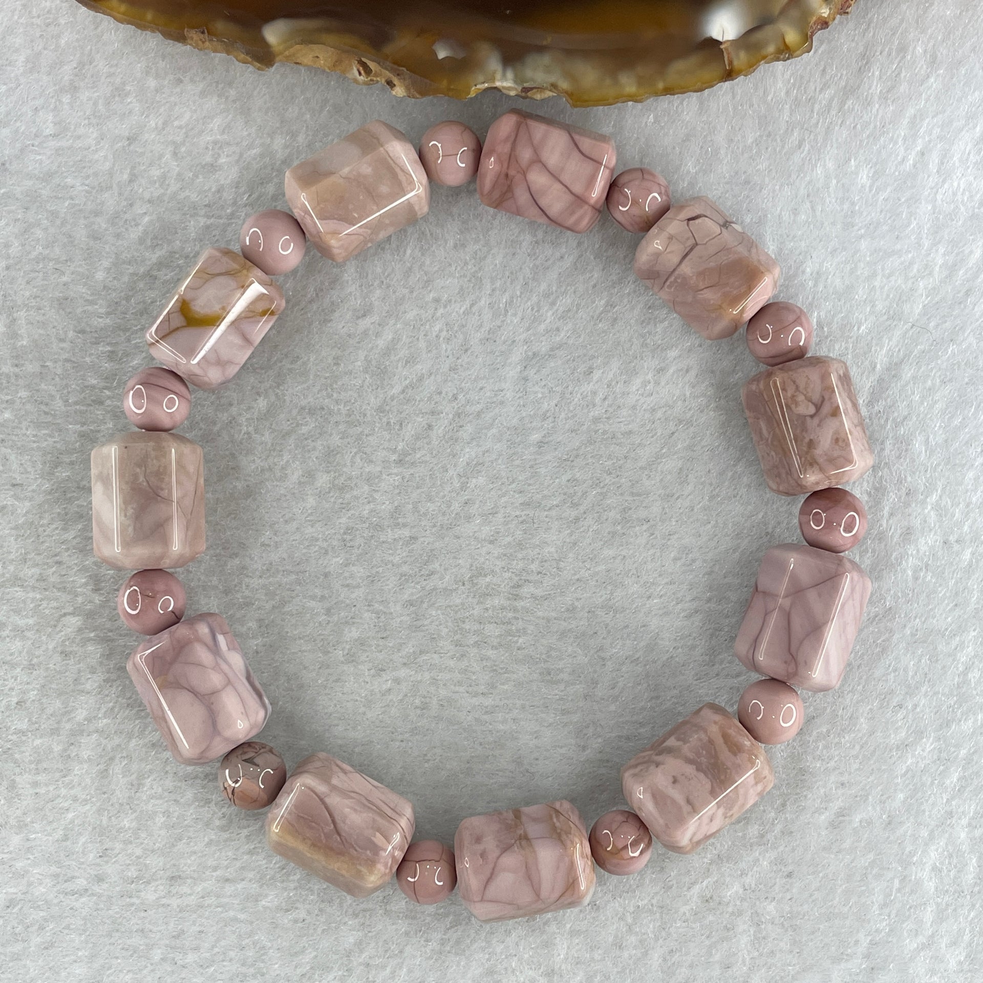 Certified Natural Alashan Agate Pink Barrel Bracelet 27.796g 17cm 13.1 by 9.2mm 11 Barrel - Huangs Jadeite and Jewelry Pte Ltd