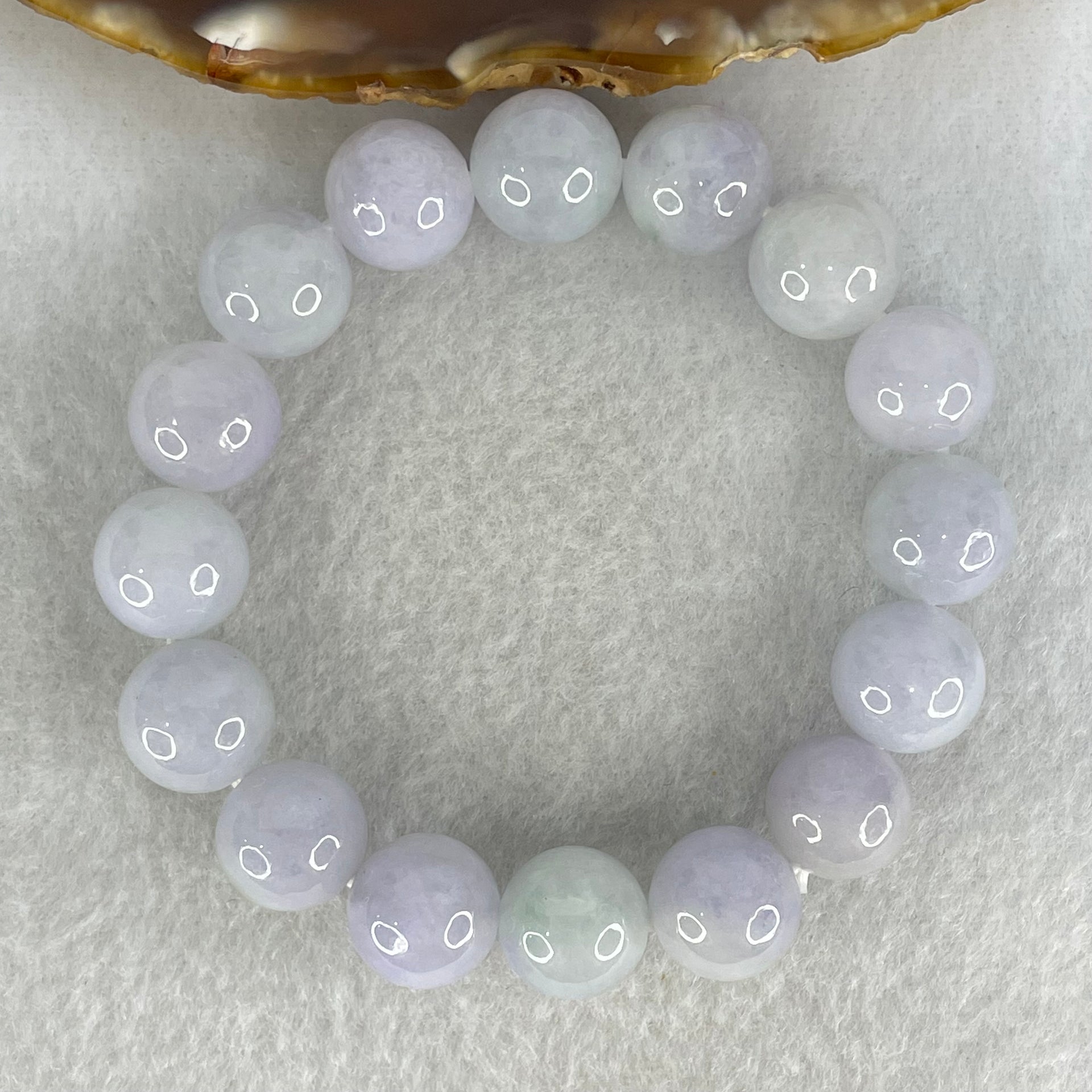 Good Grade Type A Lavender with Green Piao Hua  Jadeite Beads Bracelet 45.92g 16cm by 12.1mm by 16 Beads - Huangs Jadeite and Jewelry Pte Ltd