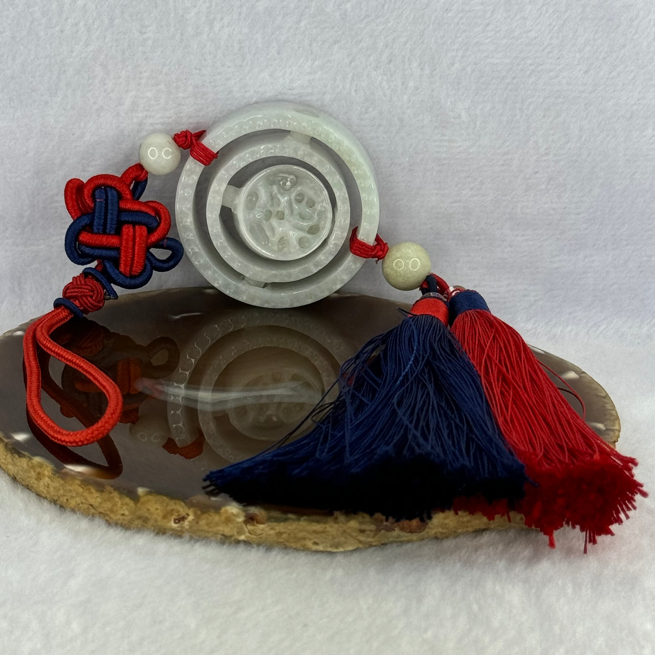 Type A Green Jadeite 3 Tiers Movable Ping An Kou Donut Display 54.49g 55.3 by 13.0mm - Huangs Jadeite and Jewelry Pte Ltd