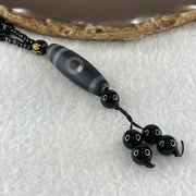 Natural Powerful Tibetan Old Oily Agate 1 Eye with Mountain Dzi Bead with Black Onyx Necklace 37.03g 62cm 38.1 by 11.8mm - Huangs Jadeite and Jewelry Pte Ltd