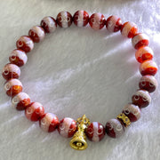Natural Powerful Tibetan Old Oily Red White One Line Agate Dzi Bead Heavenly Master with Tibetan Bell Charm Bracelet (Tian Zhu) 天诛 19.36g 16.5cm 8.4mm 23 Beads - Huangs Jadeite and Jewelry Pte Ltd