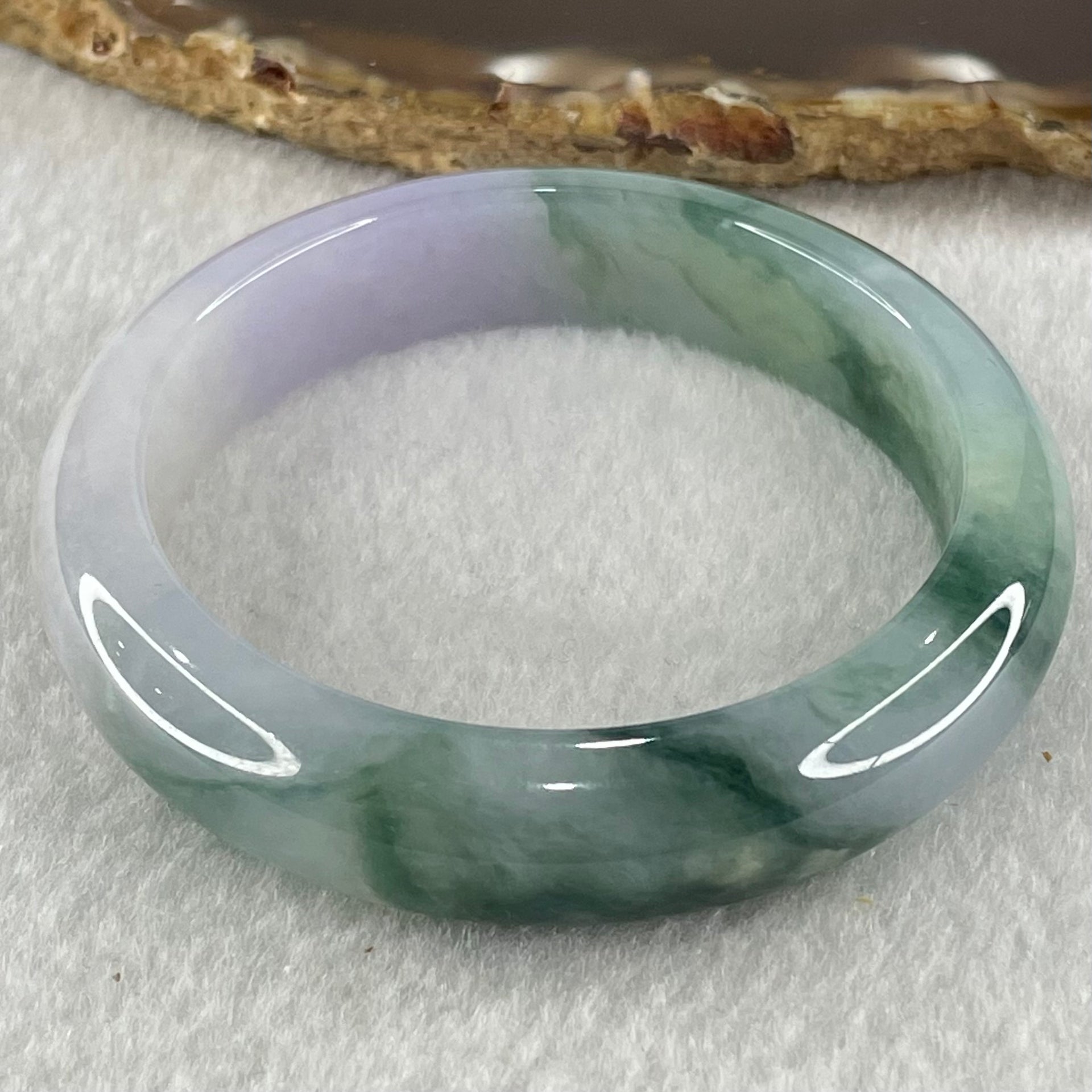 Type A Jelly Bright Lavender with Dark Blueish Green Piao Hua Jadeite Bangle 47.66g Internal Diameter 51.2mm 12.8 by 8.4mm (Very Slight Internal Line) - Huangs Jadeite and Jewelry Pte Ltd