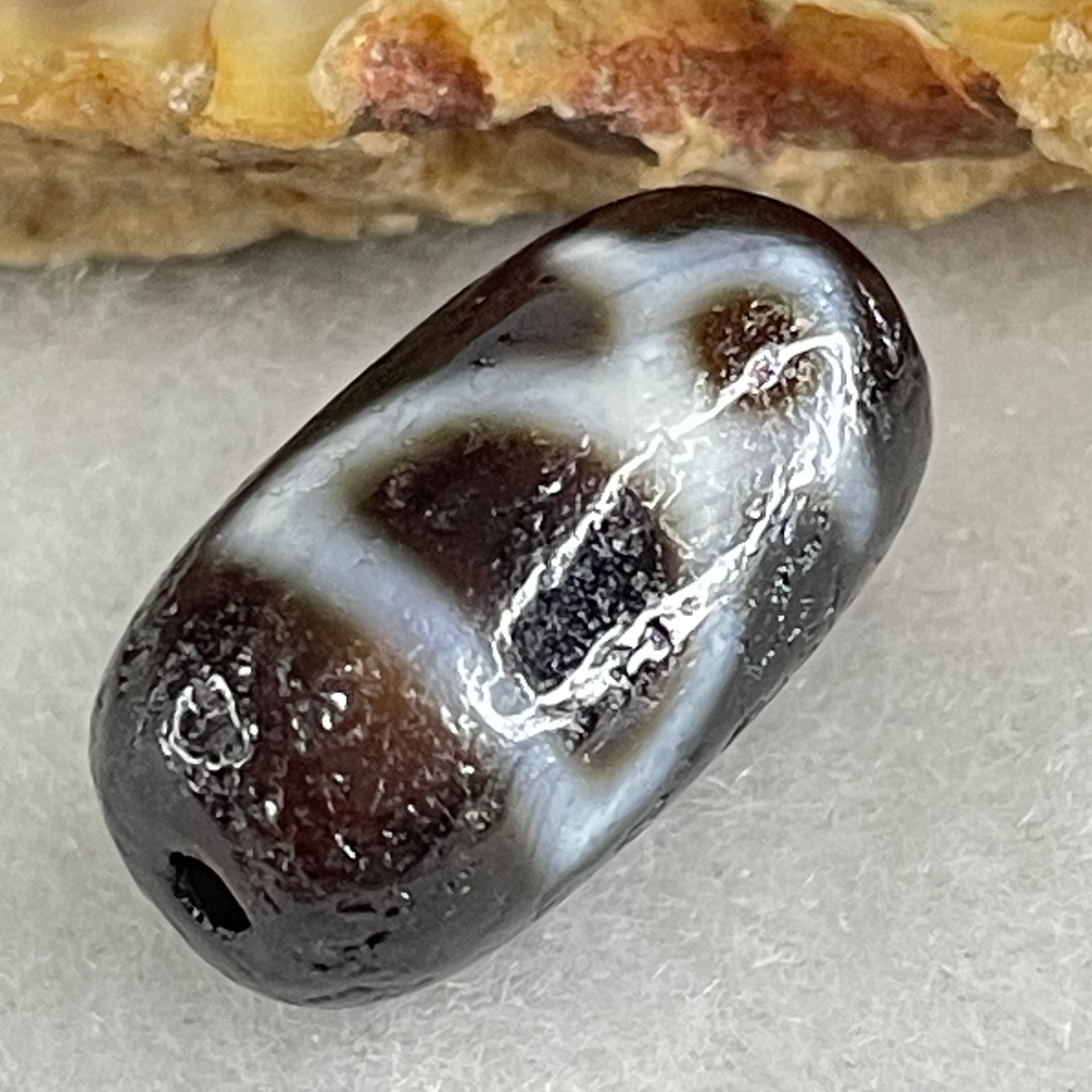 Natural Powerful Tibetan Old Oily Agate 2 Cai Shen Dzi Bead Heavenly Master (Tian Zhu) 2.85g 18.6 by 10.0mm - Huangs Jadeite and Jewelry Pte Ltd