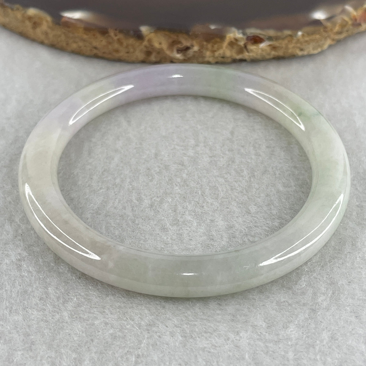 Natural Type A Light Green with Lavender Piao Hua Jadeite Flat Ding Dang Bangle 25.41g Inner Diameter 51.6mm 6.7 by 7.7mm (Slight Internal Line) - Huangs Jadeite and Jewelry Pte Ltd