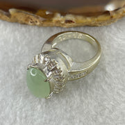 Type A Natural Light Green Jadeite Cabochon 15.2 by 10.8 by 5.0mm Stone for Setting 15.64g (On Silver Ring Mold) US 8.25 HK 18.3 - Huangs Jadeite and Jewelry Pte Ltd