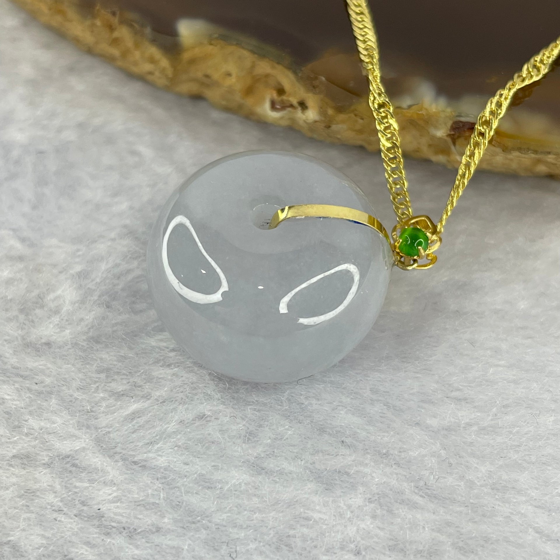 Type A Lavender Jadeite Ping An Kou Donut 平安扣 in 18k Gold Setting 9.43g 18.8 by 18.9 by 13.5mm with 925 Silver Necklace - Huangs Jadeite and Jewelry Pte Ltd