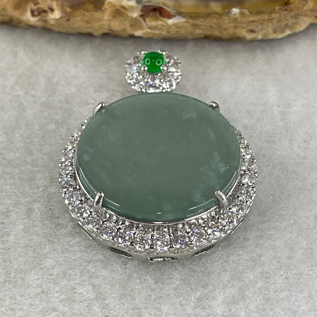 Natural Type A Icy Light Green Jadeite Round Wushipai Pendant in S925 Silver | (6.62g | 20.0 x 10.0mm | Unobstructed Peace & Protection Anchor, Feng Shui Harmony & Executive Calm Pendant) - Huangs Jadeite and Jewelry Pte Ltd