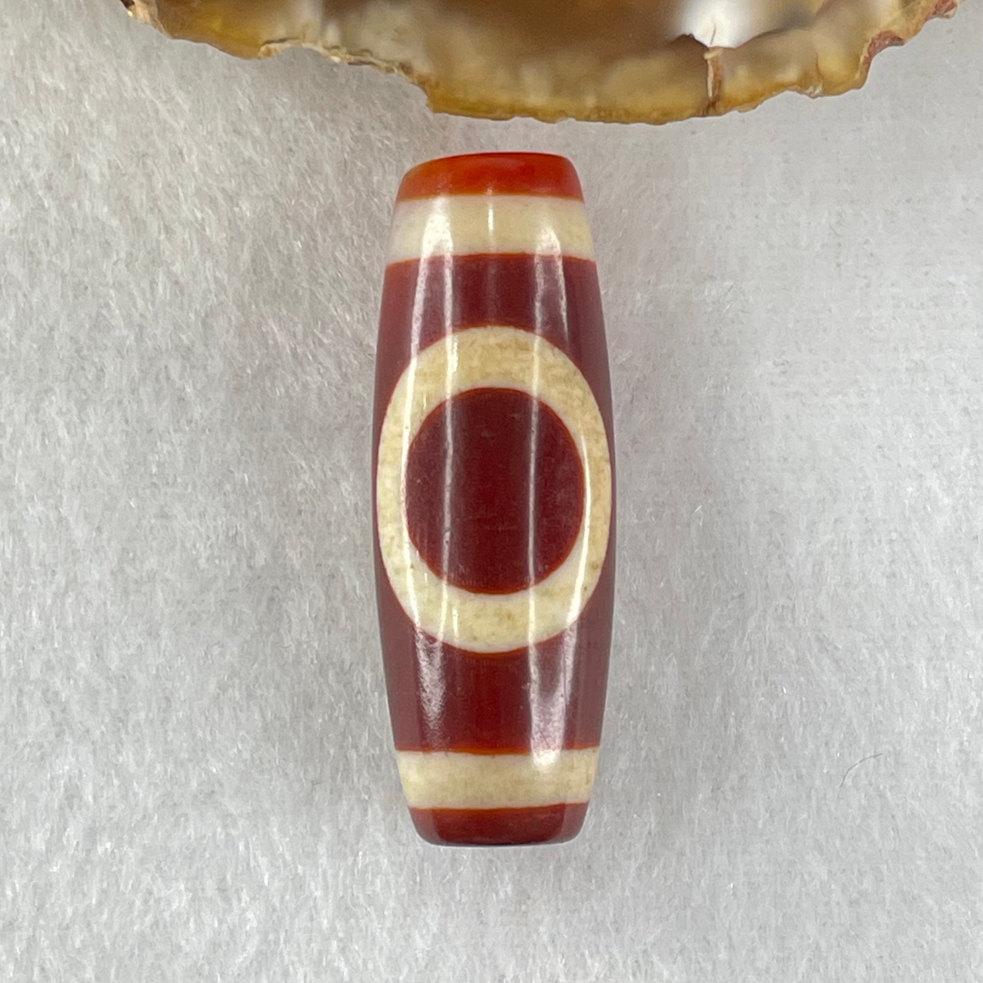 Natural Powerful Tibetan Old Oily Red White Agate One Eye Fire Sign Dzi Bead Heavenly Master (Tian Zhu) 一眼火天珠 10.71g 37.6 by 13.4mm - Huangs Jadeite and Jewelry Pte Ltd