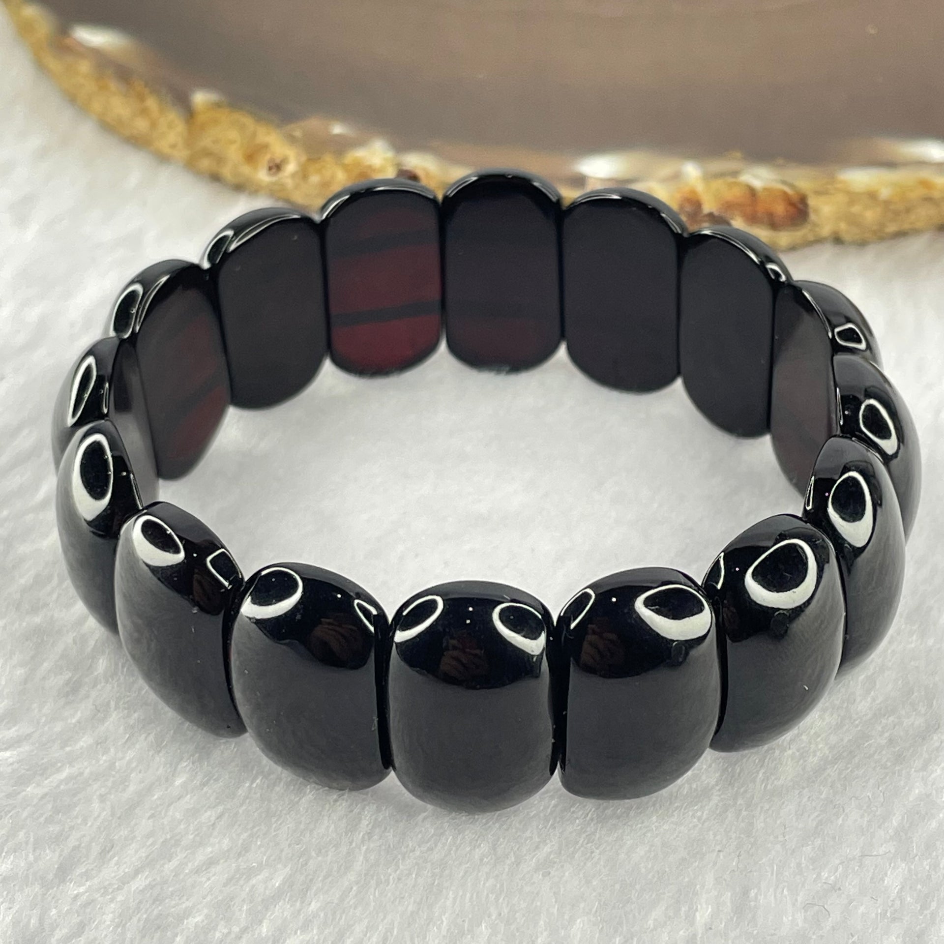 Natural Black Gold King Amber Beads Bracelet 天然黑金王琥珀手链 17.37g 17cm 20.5 by 11.9 by 6.5mm 16pcs - Huangs Jadeite and Jewelry Pte Ltd
