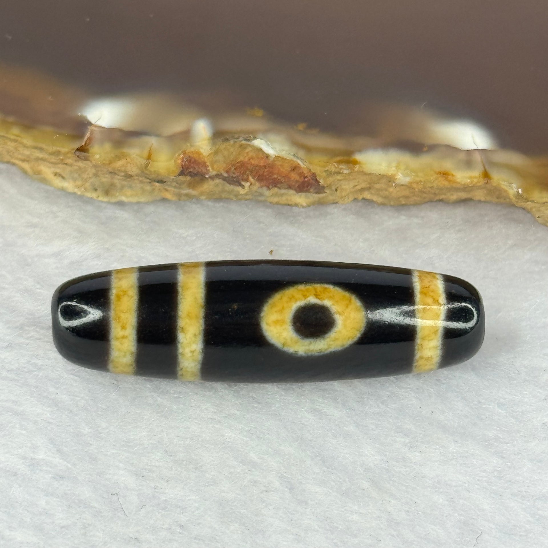 Natural Powerful Tibetan Old Oily Agate 2 Eyes Dzi Bead Heavenly Master (Tian Zhu) 二眼天诛 6.52g 37.8 by 10.9mm - Huangs Jadeite and Jewelry Pte Ltd