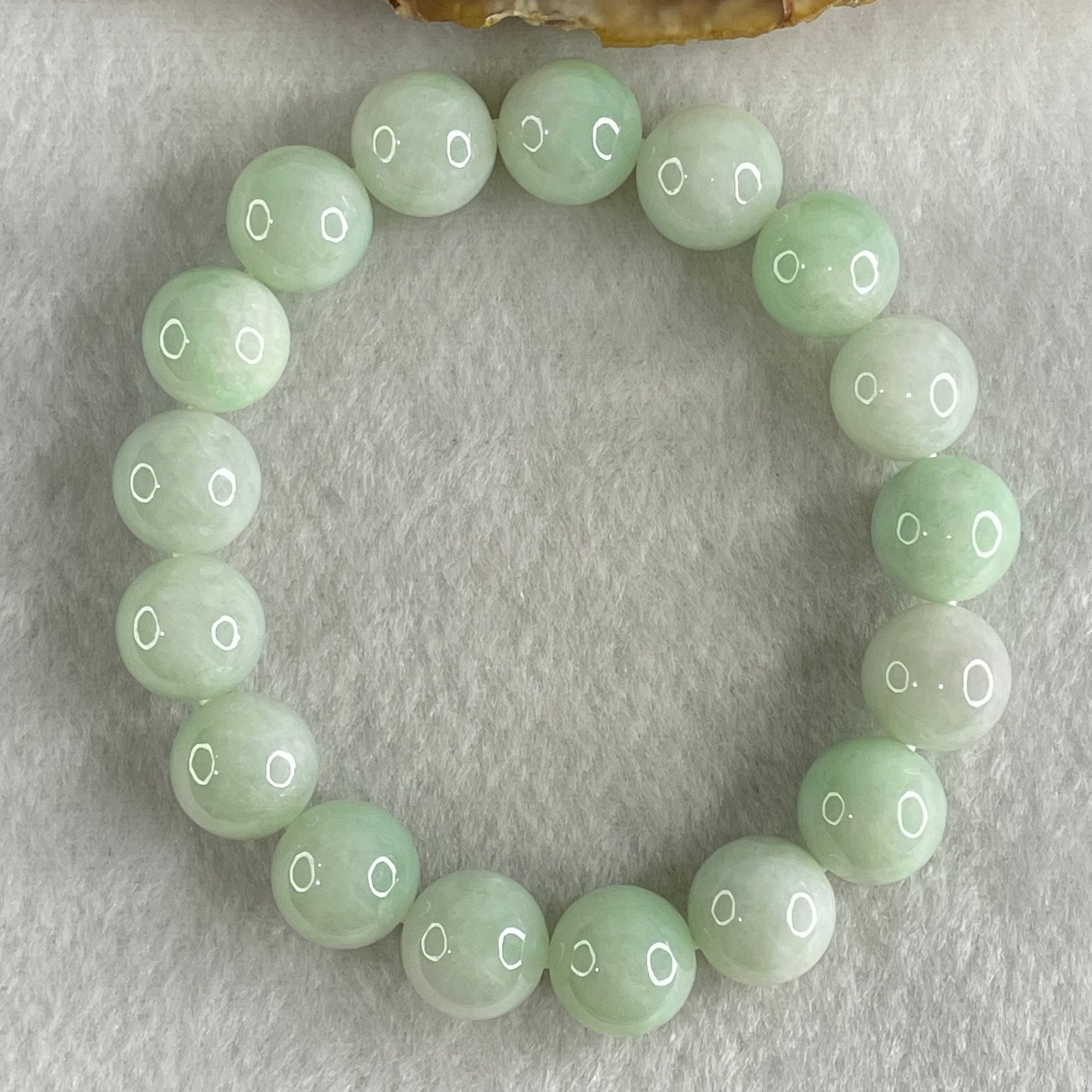 Type A Light Green Jadeite Beads Bracelet 51.61g 16.5cm 12.1mm 17 Beads - Huangs Jadeite and Jewelry Pte Ltd