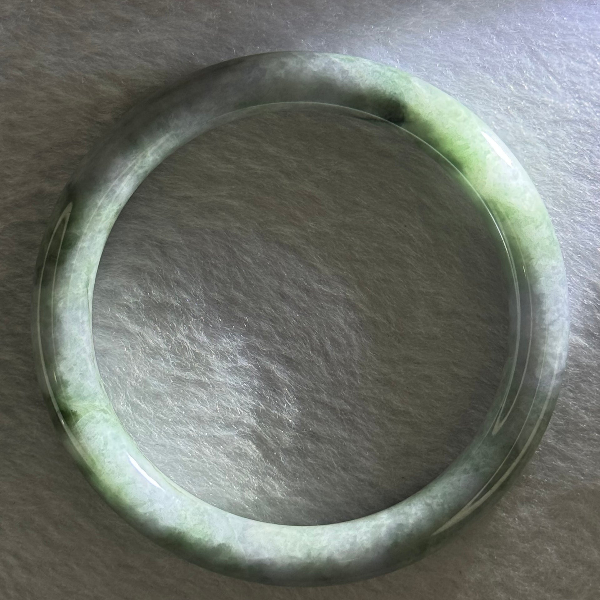 Type A Deep Lavender and Green Piao Hua Jadeite Bangle 34.03g Internal Diameter 55.8mm 8.0 by 8.0mm (Internal Line) - Huangs Jadeite and Jewelry Pte Ltd