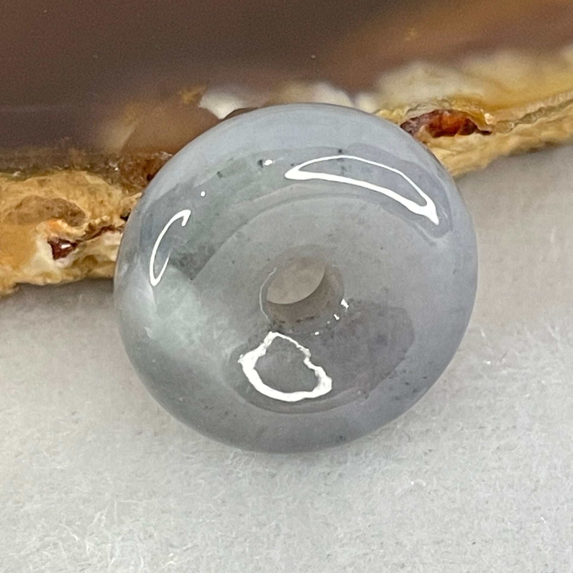 Type A Wuji Grey Jadeite Ping An Kou Donut Charm Pendant 3.33g 16.5 by 5.9mm - Huangs Jadeite and Jewelry Pte Ltd