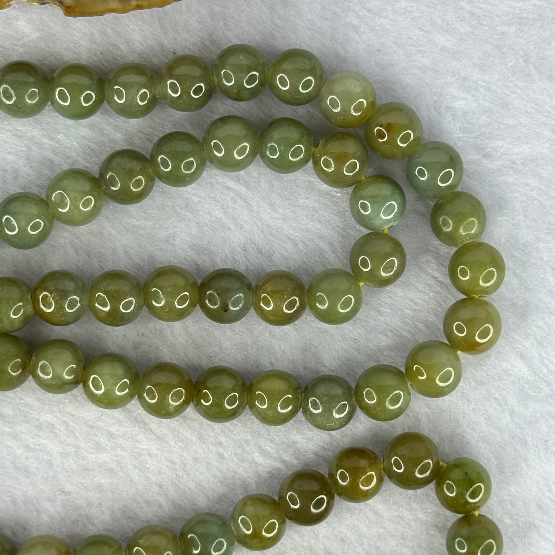 Type A Green with Yellow Jadeite Beads Necklace 72.55g 60cm 8.3mm 78 Beads - Huangs Jadeite and Jewelry Pte Ltd
