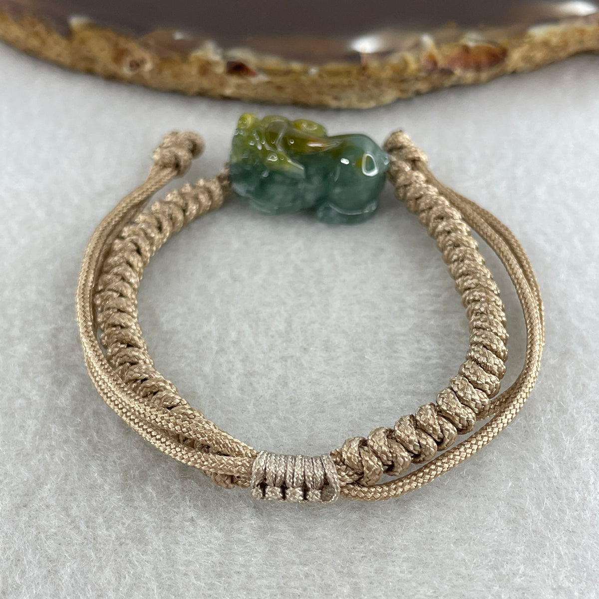 Natural Type A Blueish-Green & Brownish Jadeite Pixiu Bracelet Focal Charm | Wealth Guardian & Asset Protection Talisman (6.69g | 21.1 x 10.2 x 11.2mm) - Huangs Jadeite and Jewelry Pte Ltd