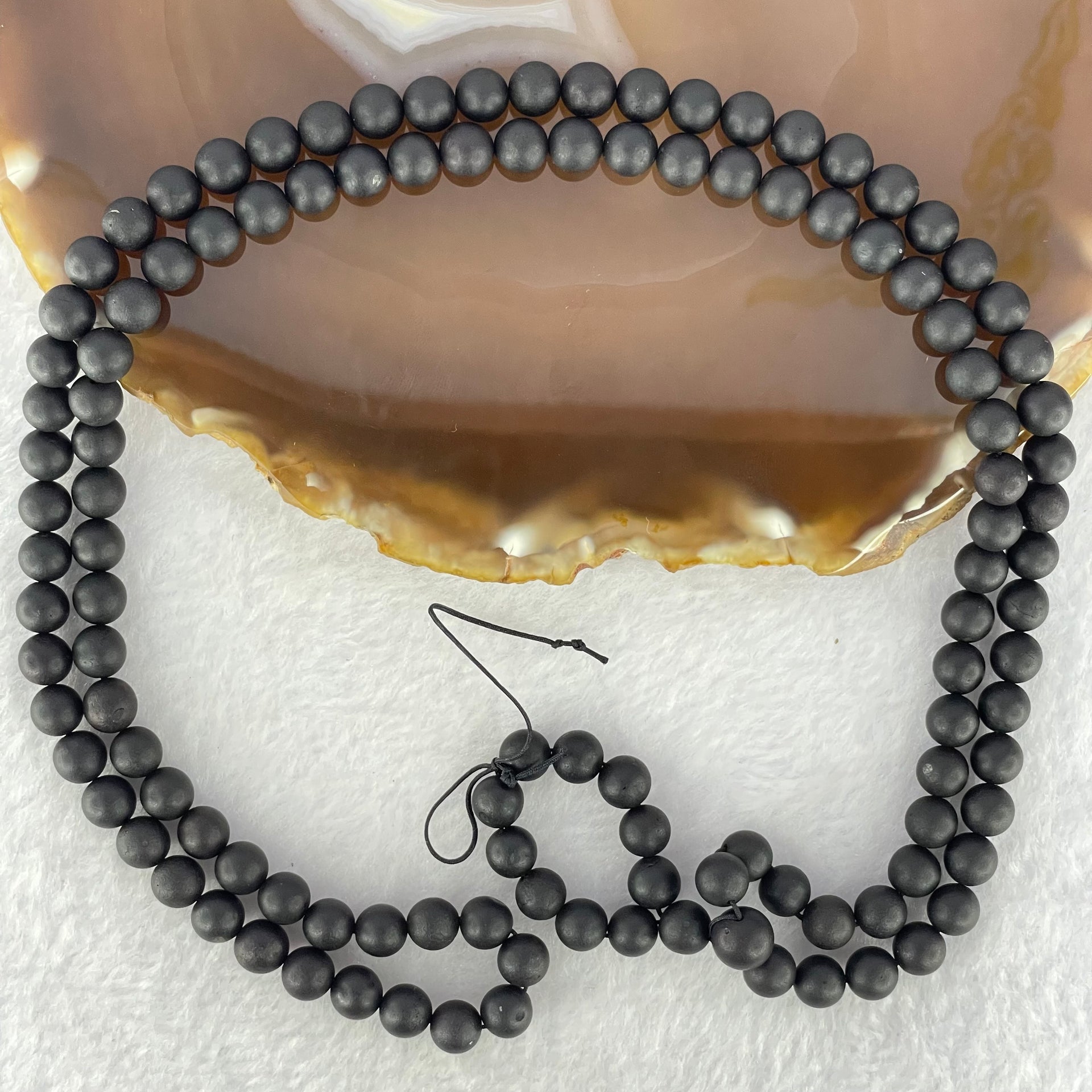 Natural Matt Black Gold King Amber Beads Necklace 天然黑金翁王琥珀项链 20.72g 72cm 6.9mm 108 Beads - Huangs Jadeite and Jewelry Pte Ltd