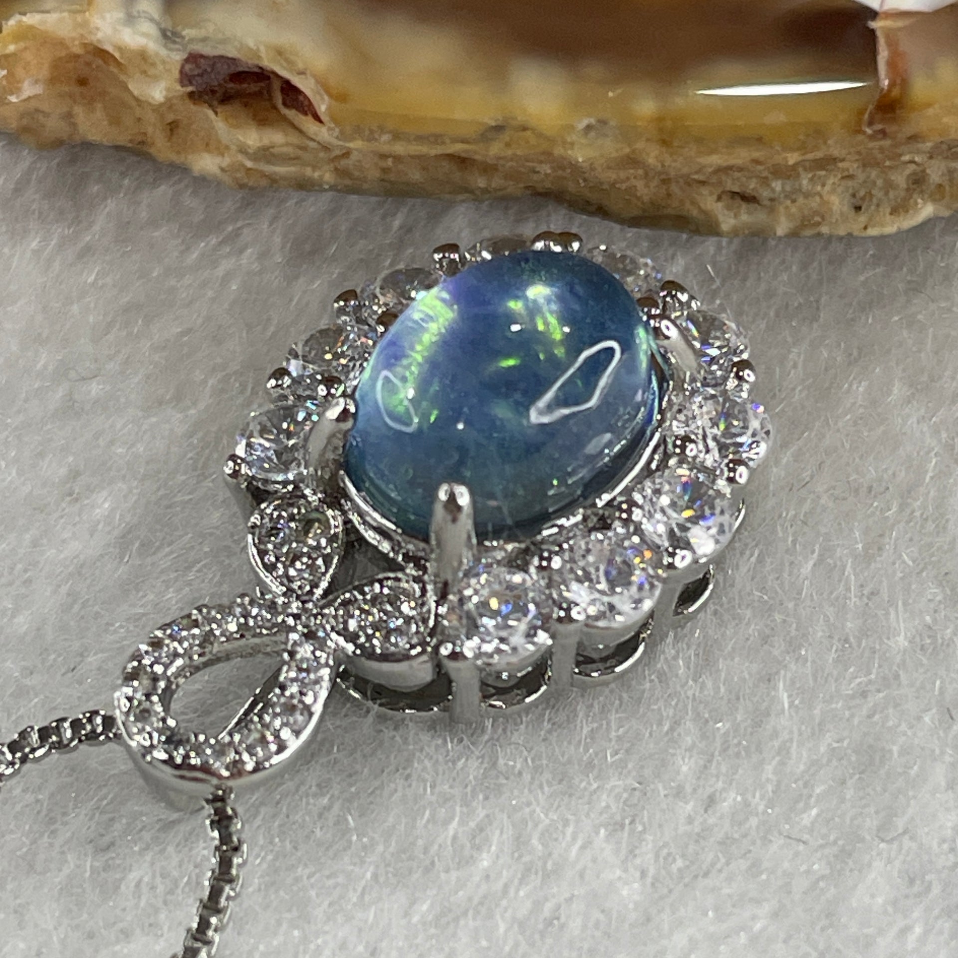 Natural Blue Aquamarine Cabochon Pendant on S925 Sliver 5.11g 9.8 by 6.7 by 3.8mm - Huangs Jadeite and Jewelry Pte Ltd