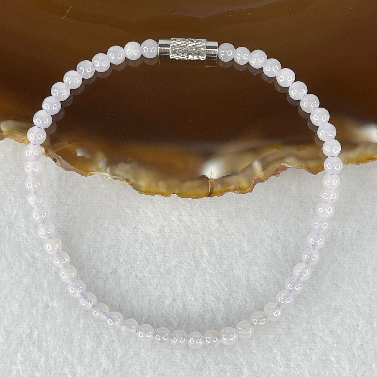 Natural Type A Semi-Icy White Jadeite Bracelet | 17cm Opening 3.6mm Round Genuine Ice-White Jade Bead Stackable Strand (4.90g, 53 Beads)