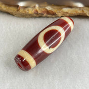 Natural Powerful Tibetan Old Oily Red White Agate One Eye Gold Metal Element Dzi Bead Heavenly Master (Tian Zhu) 一眼金天珠 9.24g 37.8 by 12.6mm - Huangs Jadeite and Jewelry Pte Ltd