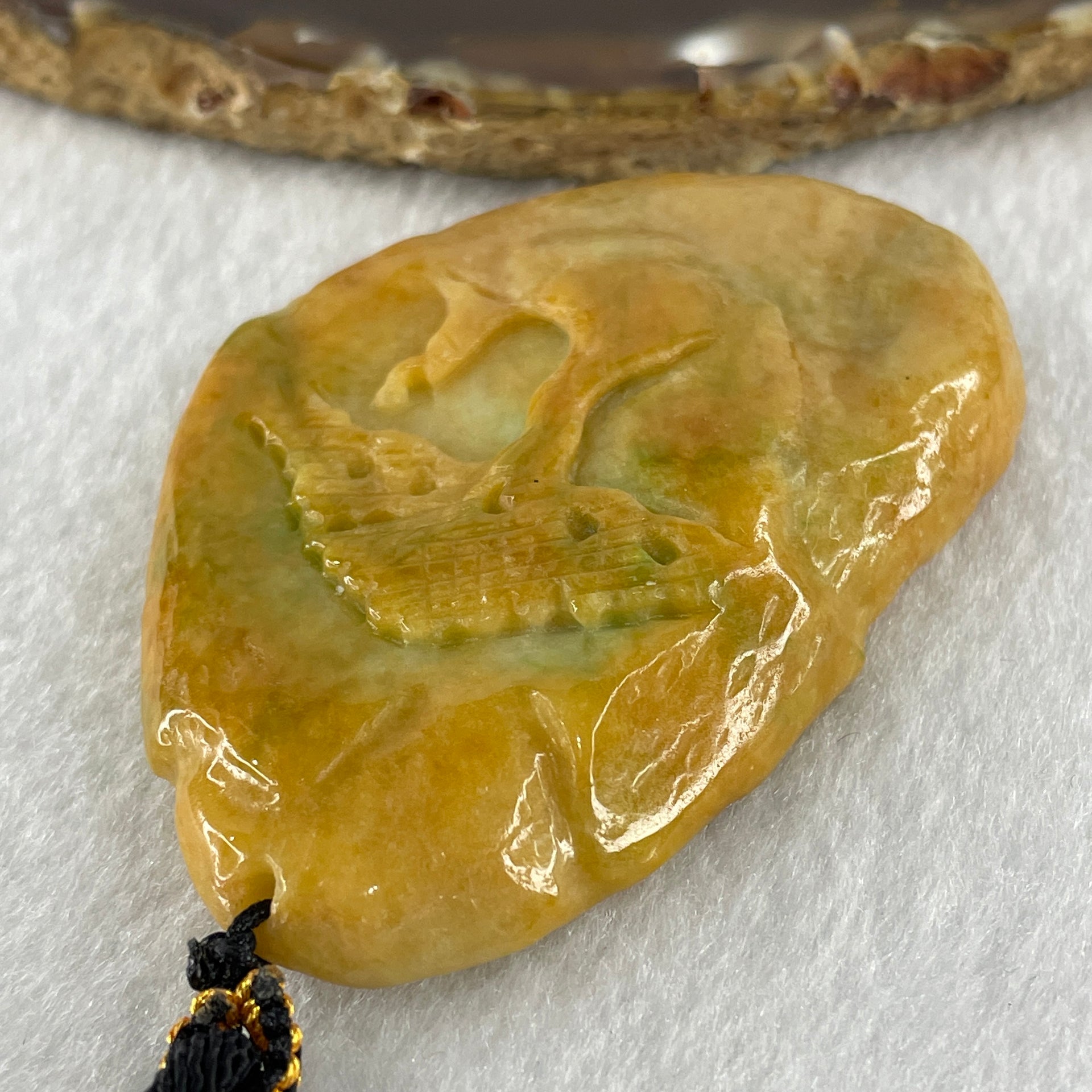 Natural Type A Yellow Jadeite Shan Shui Scenic with Gui Ren Benefactor 61.31g 66.1 by 45.1 by 11.9mm - Huangs Jadeite and Jewelry Pte Ltd