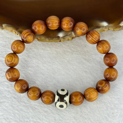 Natural Old Yabai Thuja Wood Beads With 3 Eyes Dzi Bead  Bracelet 老树崖柏三眼天珠手链 11.28g 16.5cm 10.0mm 18 Beads / 14.4 by 9.9mm 1 Bead - Huangs Jadeite and Jewelry Pte Ltd