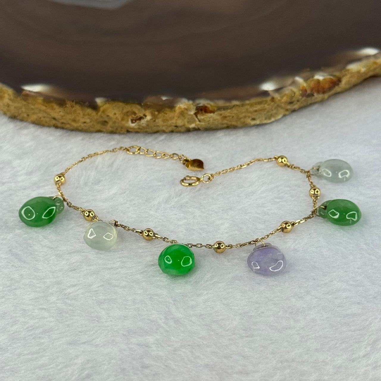 Type A Mixed Color Jadeite Peaches in 18K AU750 Rose Gold Bracelet 5.67g 10.4 by 8.2 by 6.5mm 6pcs - Huangs Jadeite and Jewelry Pte Ltd