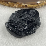 Type A Opaque Black Omphacite Jadeite Good Vs Evil Samantabhadra Bodhisattva Pendant Dragon and Snake Zodiac Guardian 44.90g 50.8 by 43.9 by 12.0mm - Huangs Jadeite and Jewelry Pte Ltd