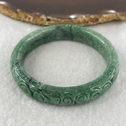 Natural Type Green Jadeite Prosperity Flowers Bangle 46.28g Inner Diameter 55.6mm 12.1 by 8.2mm (External Line) - Huangs Jadeite and Jewelry Pte Ltd
