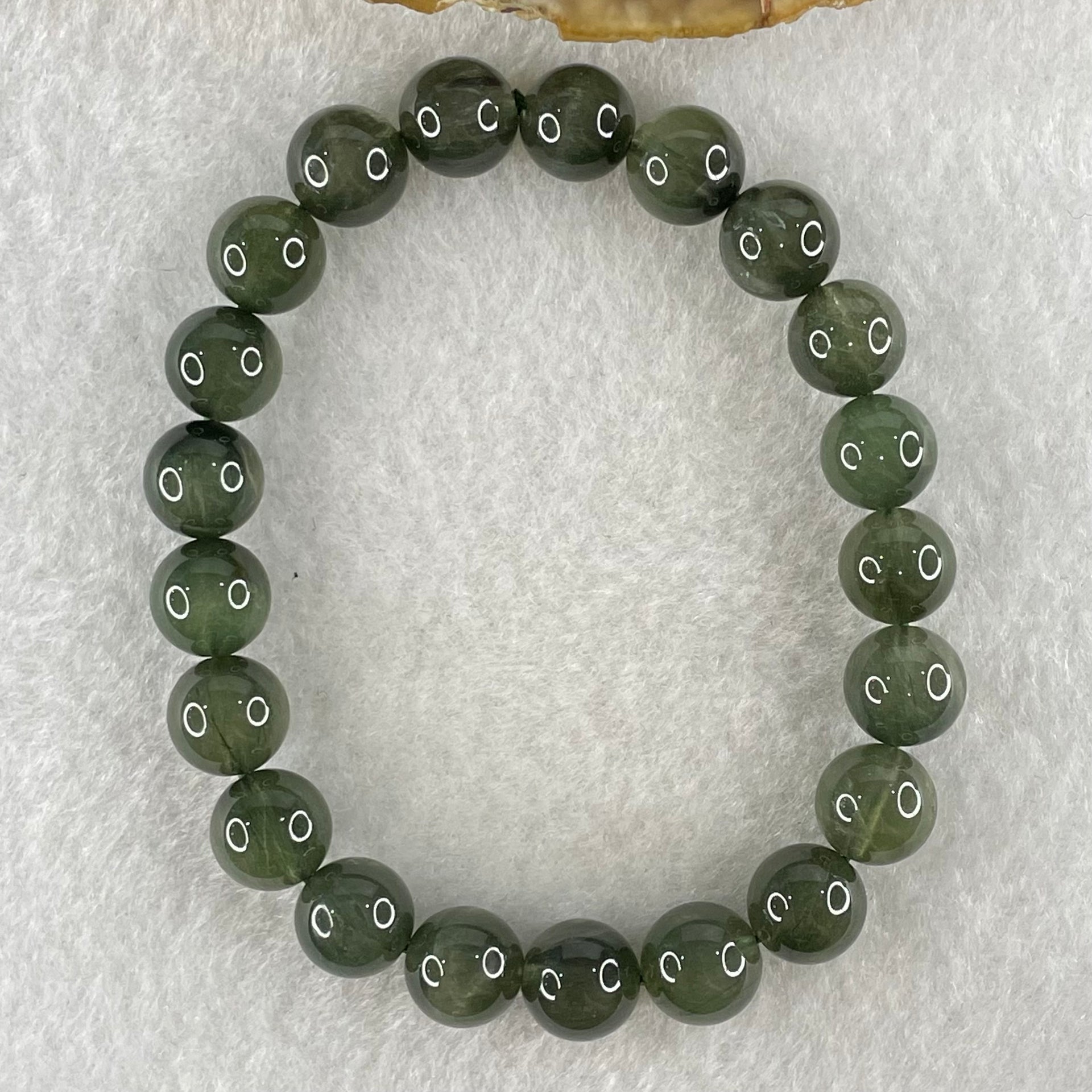 Good Grade Natural Green Cats Eye Rutilated Beads Bracelet 22.78g 16cm 9.4mm 21 Beads - Huangs Jadeite and Jewelry Pte Ltd