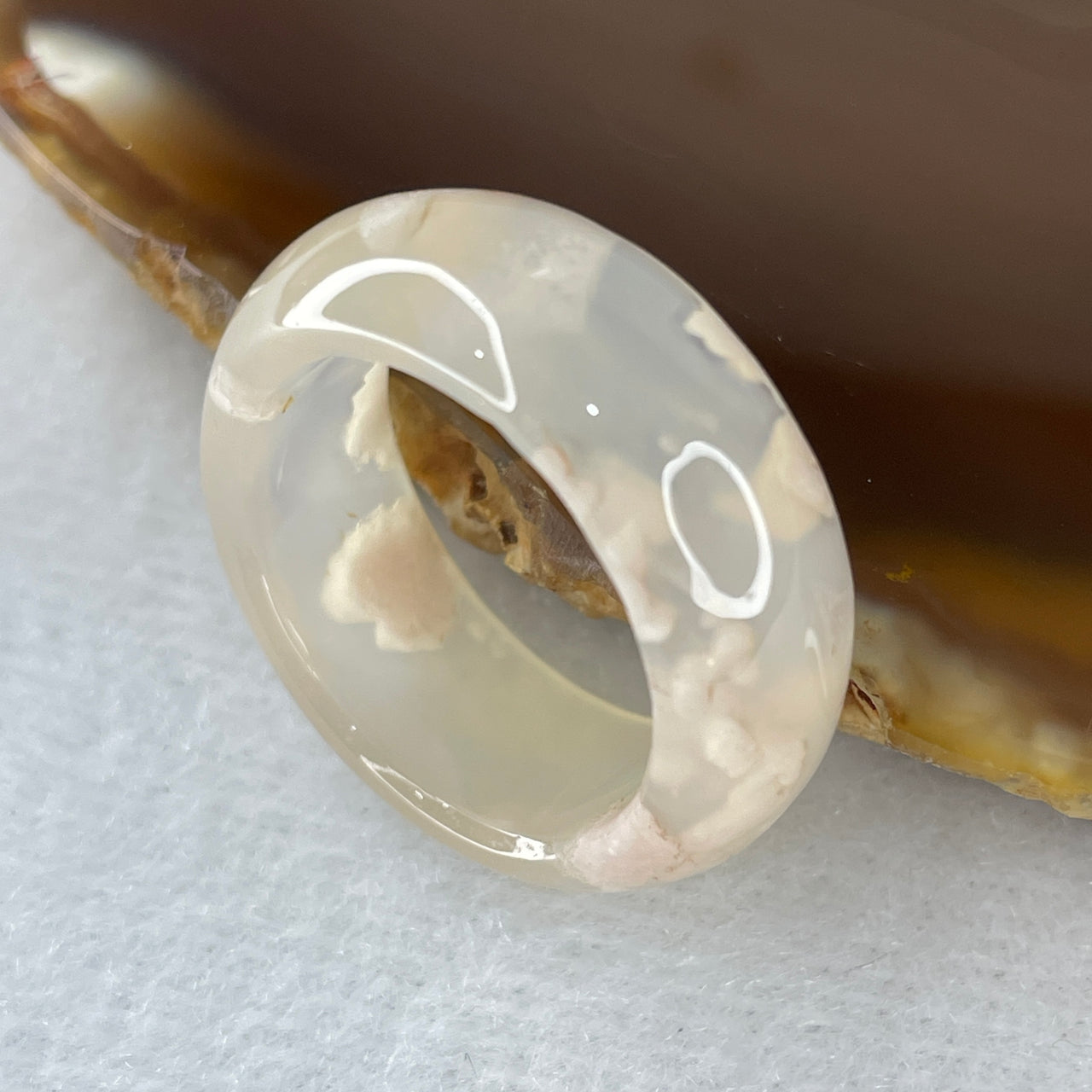 Natural Pinkish Flower Agate Ring 5.52g 9.5 by 4.0mm US 9.2 HK 20.5 - Huangs Jadeite and Jewelry Pte Ltd