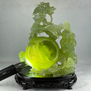 Natural Green Serpentine Dragon with Shou Xing Gong and Tong Zi with Wooden Stand Display 2610.6g 200.0 by 175.0 by 215.0mm - Huangs Jadeite and Jewelry Pte Ltd