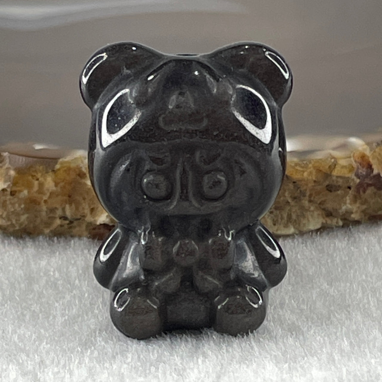 Black Obsidian Labubu Charm Display 14.77 by 28.8 by 21.9 by 19.3mm - Huangs Jadeite and Jewelry Pte Ltd