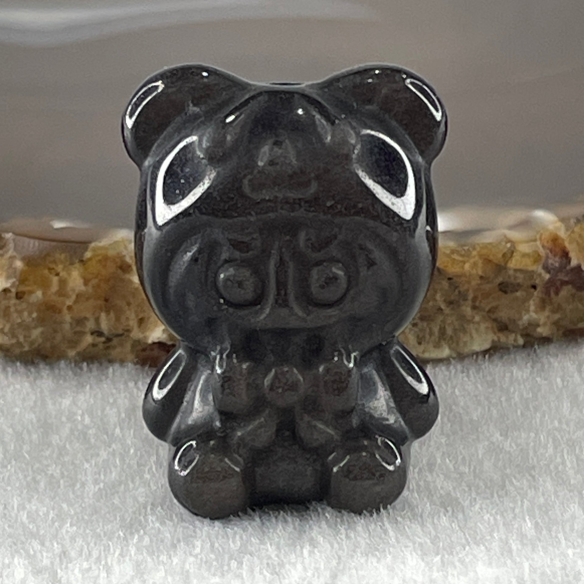 Black Obsidian Labubu Charm Display 14.77 by 28.8 by 21.9 by 19.3mm - Huangs Jadeite and Jewelry Pte Ltd