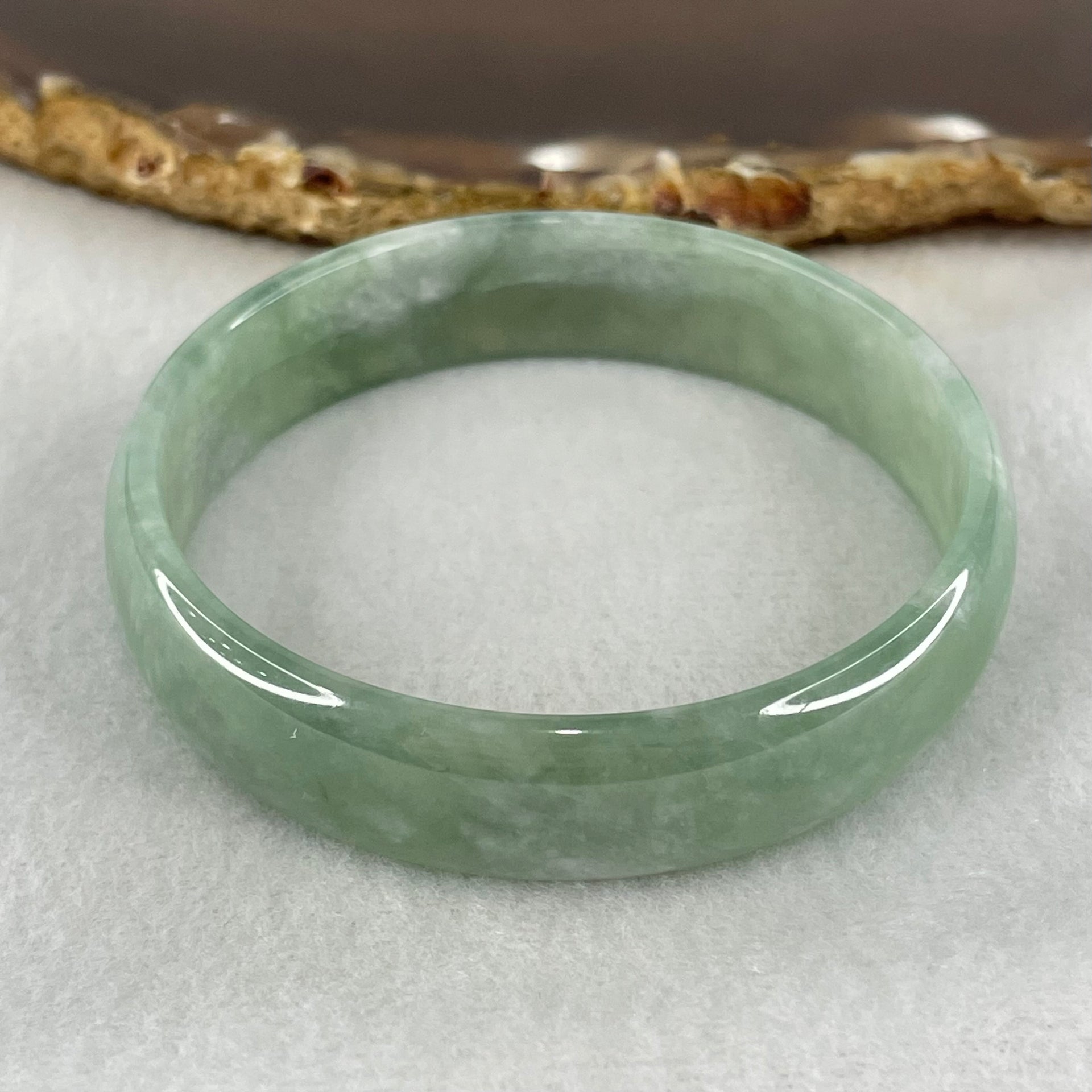 Type A Semi Icy Blueish Green Jadeite Bangle 24.80g Inner Diameter 52.6mm 12.6 by 4.4mm (Internal Lines) - Huangs Jadeite and Jewelry Pte Ltd