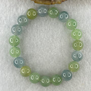 Type A Natural Semi Icy Light Green with Yellow and Blue Jadeite Beads Bracelet 32.94g 15cm 10.0mm 19 Beads - Huangs Jadeite and Jewelry Pte Ltd