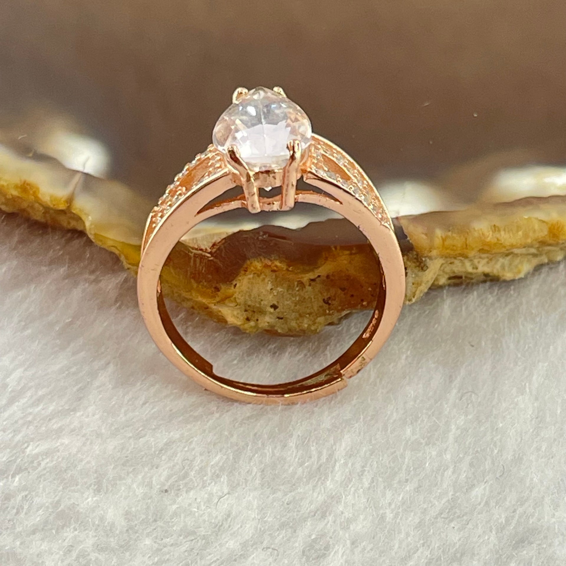 Pink Cubic Zirconia with Crystals In S925 Sliver Rose Gold Color Ring (Adjustable Size) 2.92g 12.5 by 6.6 by 5.5mm - Huangs Jadeite and Jewelry Pte Ltd