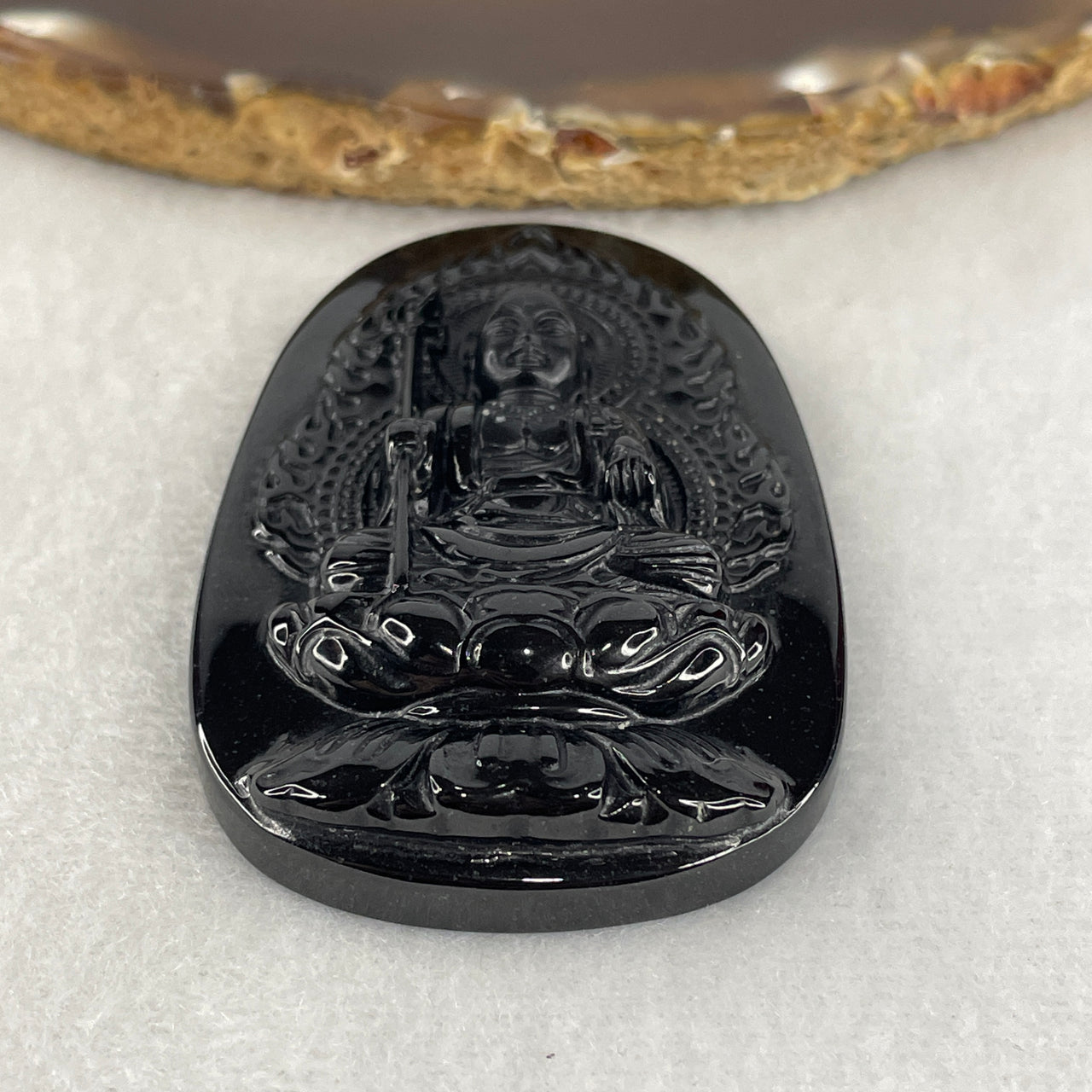 Certified Type A Natural Black Omphacite Jadeite Di Zang Wang Pendant | Ksitigarbha Bodhisattva Protection Amulet (28.53g | 62.8 x 40.7 x 10.2mm)