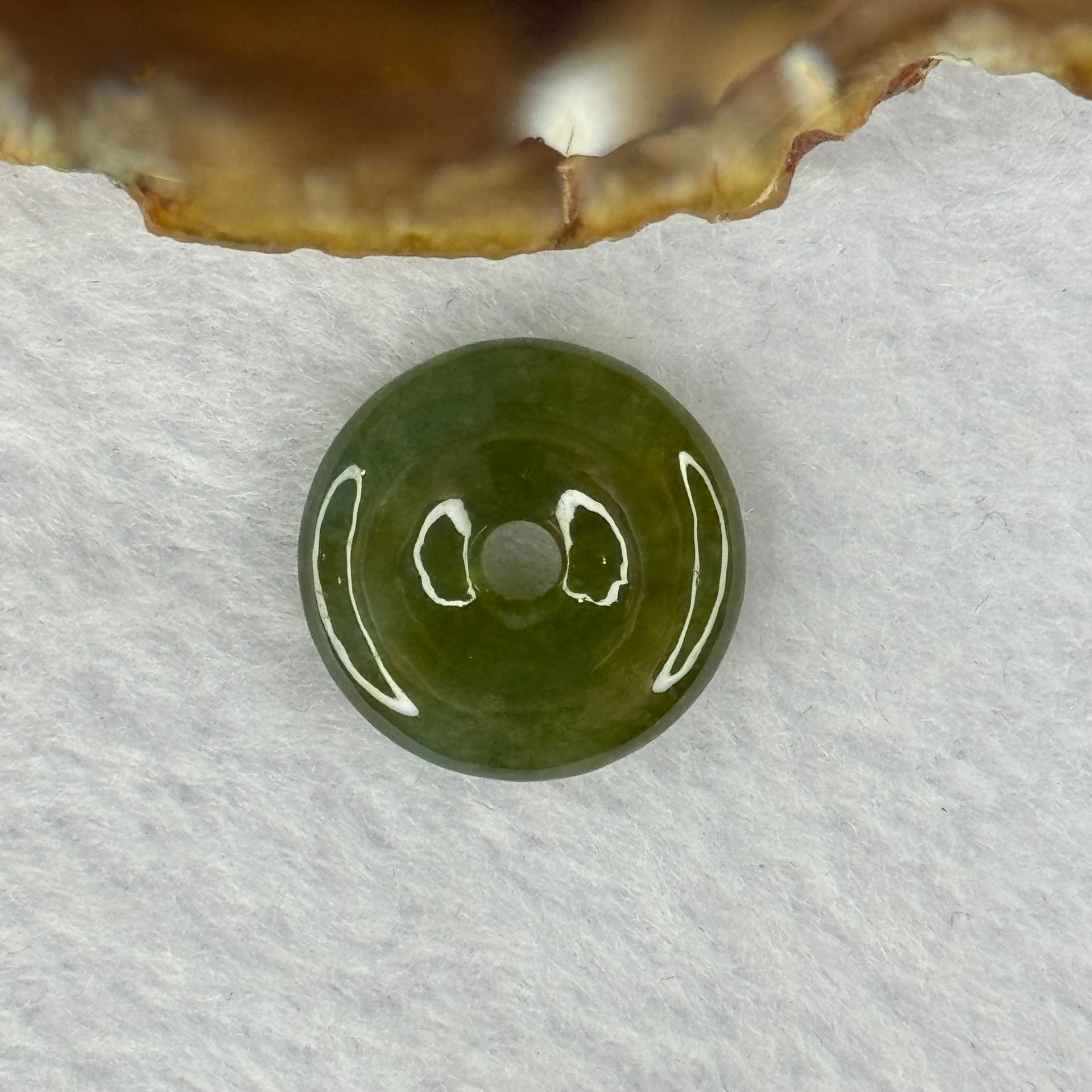 Type A Yellow Green Jadeite Ping An Kou Donut Pendant 2.90g 18.1 by 4.4mm - Huangs Jadeite and Jewelry Pte Ltd